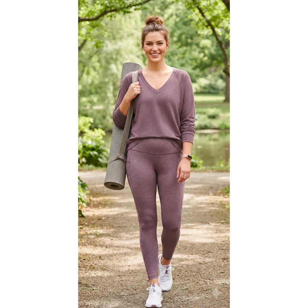 Freely Womens XL V-Neck Long Sleeve Pullover Sweatshirt Heathered Plum Purple